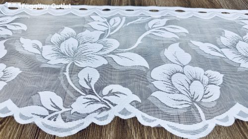 Méteráru, Vitrázs Függöny, Zsakar, rózsa, fehér, 38 cm