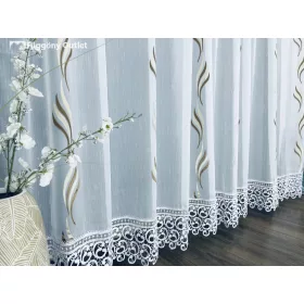   Voile, Dilara, Csipkés, fehér alapon, barna és arany, 300x180 cm