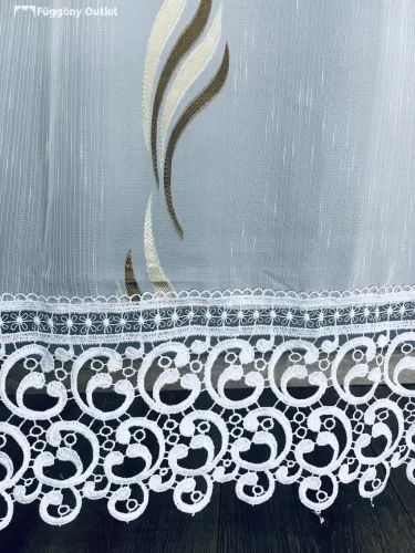 Voile, Dilara, Csipkés, fehér alapon, barna és arany, 300x180 cm