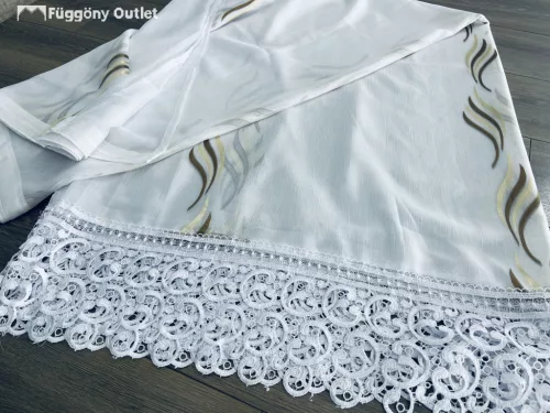 Voile, Dilara, Csipkés, fehér alapon, barna és arany, 300x180 cm