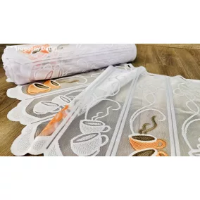   Méteráru, Vitrázs Függöny, Zsakar, Coffee, fehér alapon Orange barna , 55 cm 