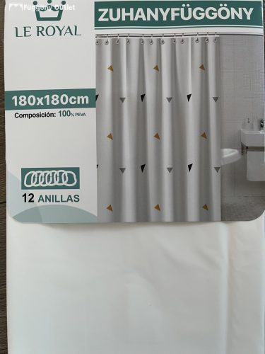 Zuhanyfüggöny, Háromszög Minta, Fehér alapon, Sárga Szürke Fekete,180x180 cm