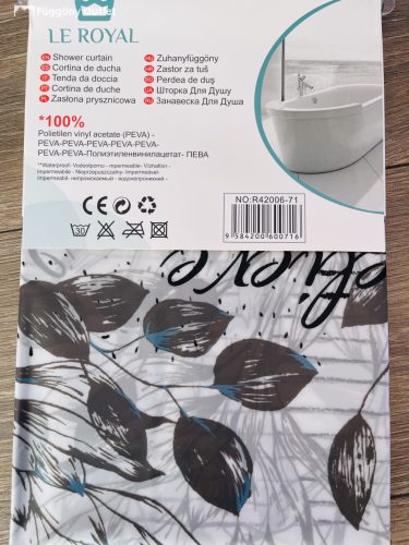 Zuhanyfüggöny, betüs,Fehér alapon, Fekete Szürke180x180 cm