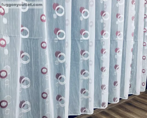 Voile, karika, 5044,fehér alapon bordo krém, 300x180 cm 