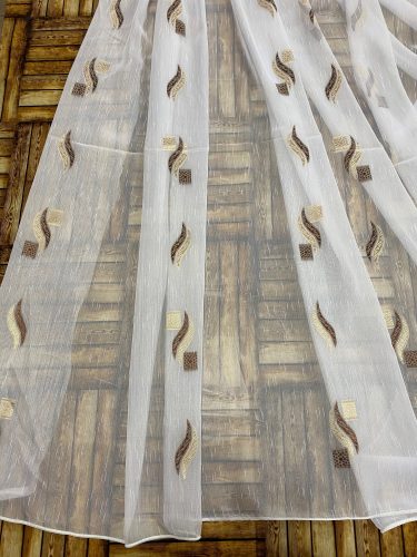 Méteráru, Voile,Zelis, fehér alapon ,Barna Arany, 280 cm