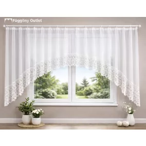   Csipkés Függöny, Panoráma Sima Voile fehér, 300x175 cm(30 cm fehér Csipke)