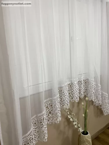 Csipkés Függöny, Panoráma Sima Voile fehér, 300x175 cm(30 cm fehér Csipke)