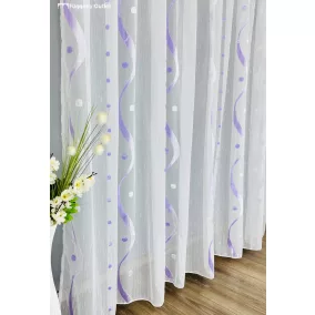 Voile, indás, fehér alapon lila, 300x210 cm 