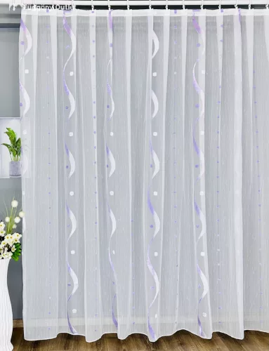 Voile, indás, fehér alapon lila, 300x210 cm 