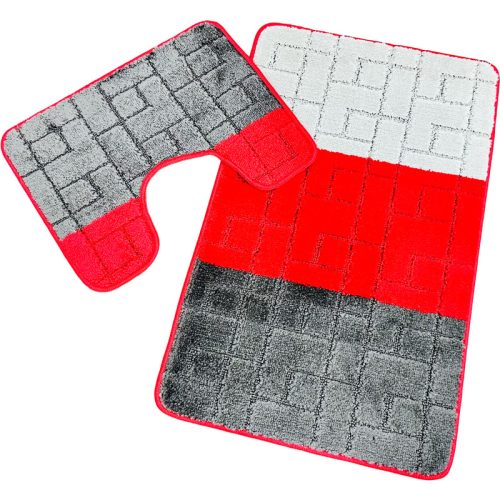 Troya, Fürdőszobai szőnyeg, 2 részes, piros csempe mintás