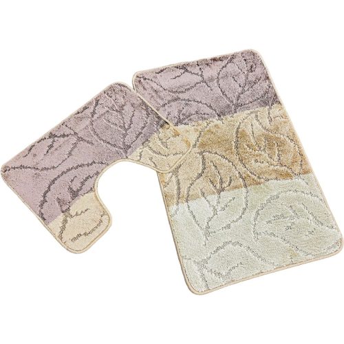 Troya, Fürdőszobai szőnyeg, 2 részes, barna bézs krém levél mintás