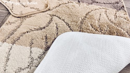 Troya, Fürdőszobai szőnyeg, 2 részes, barna bézs krém levél mintás