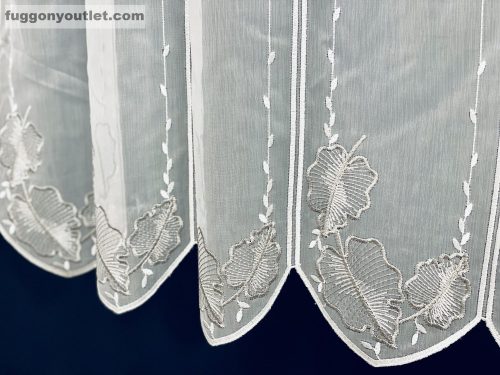 Méteráru, Vitrázs függöny, hímzett voile leveles  fehér szürke 60 cm