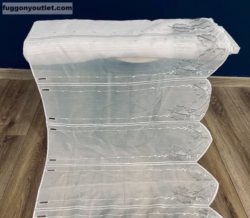 Méteráru, Vitrázs Függöny, Voile Leveles fehér szürke 60 cm
