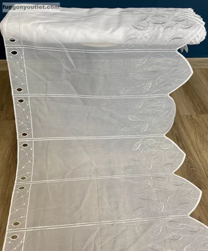 Méteráru, Vitrázs Függöny, Voile ezüst Levél fehér, 60 cm