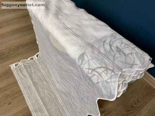 Méteráru, Vitrázs Függöny, Voile zöld Leveles fehér, 60 cm