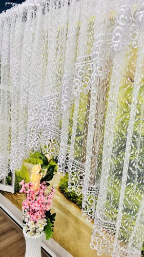 Csipke pano himzett, fehér, 350x150 cm