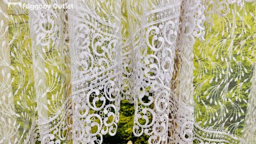 Csipke pano himzett, fehér, 350x150 cm