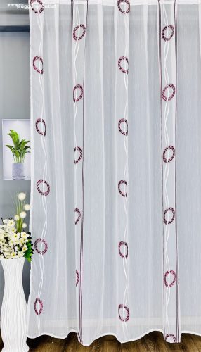 Voile, Halka, fehér alap bordó ezüst, 200x215 cm 