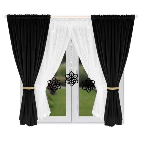 Decor, Szett, fehér voile 400x155 cm, fekete dekor 2db 140x160 