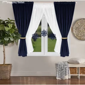   Decor, Szett, fehér voile 400x155 cm, kék dekor 2db 140x160 