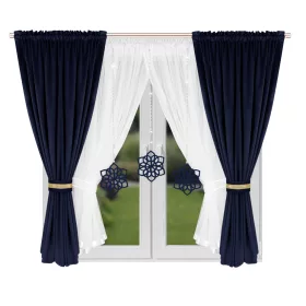   Decor, Szett, fehér voile 400x155 cm, kék dekor 2db 140x160 