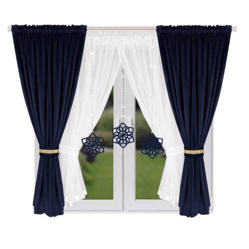 Decor, Szett, fehér voile 400x155 cm, kék dekor 2db 140x160 