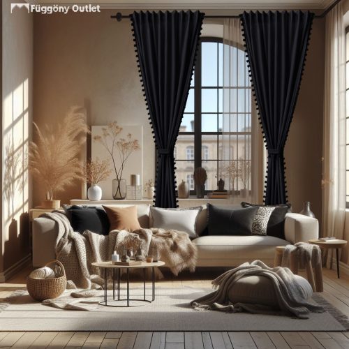 Dekor Sötétitö, rojtos fekete, 145x250 cm