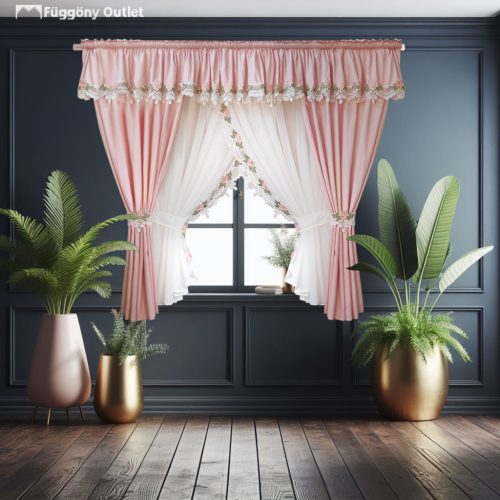 Decor, Csipkés Szett, fehér rózsaszín, 400x160+400x155 cm