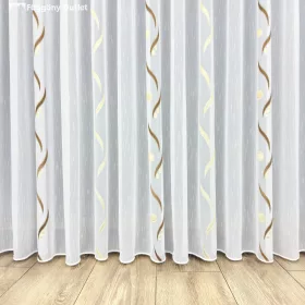   Méteráru, Voile, Roshan, fehér alapon barna és arany, 155 cm