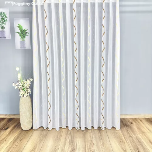 Méteráru, Voile, Roshan, fehér alapon barna és arany, 280cm