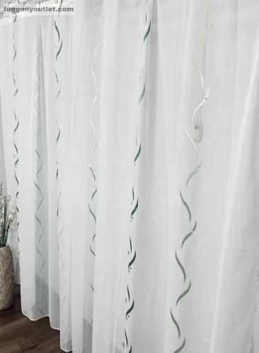 Méteráru, Voile, Roshan, fehér alapon zöld , 280 cm