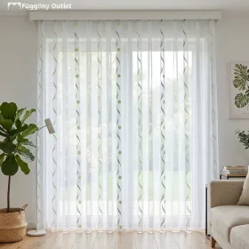Voile, Roshan, fehér alapon zöld, 500x260 cm 