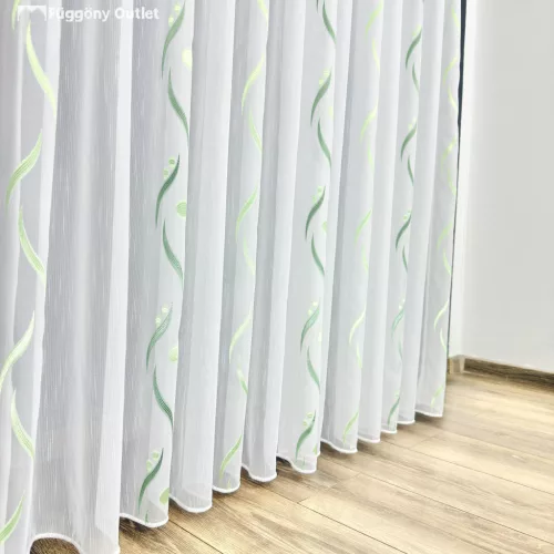 Voile, Roshan, fehér alapon zöld, 300x175 cm 