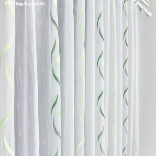 Voile, Roshan, fehér alapon zöld, 300x175 cm 
