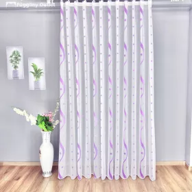 Méteráru, Voile, Freya, fehér alapon lila, 210cm
