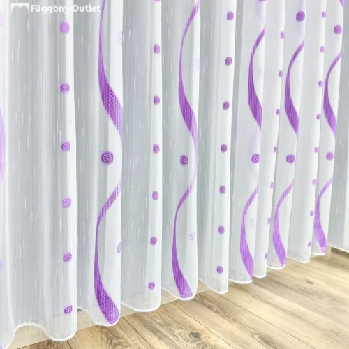 Voile, Freya, fehér alapon lila, kész függöny méretre