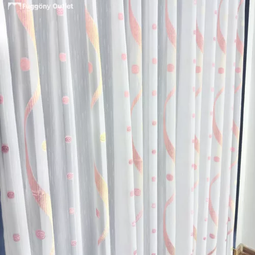 Voile, Freya, fehér alapon púder és arany, kész függöny