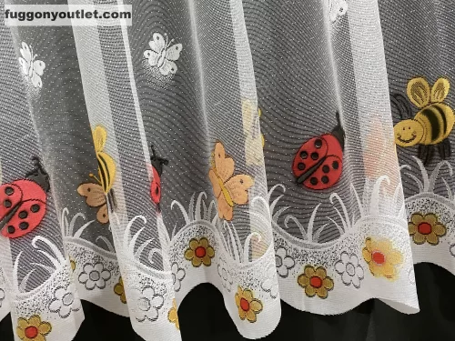 Méteráru, Vitrázs Függöny, Zsakar, katicabogár fehér alapon piros 120 cm