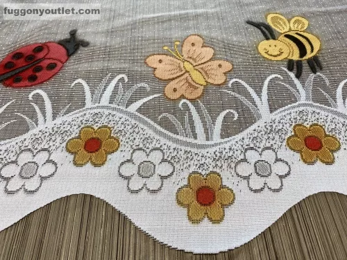 Méteráru, Vitrázs Függöny, Zsakar, Katicabogár, fehér alapon piros Sárga, 57 cm Magas