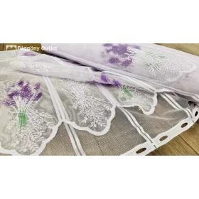   Méteráru, Vitrázs Függöny, Zsakar, Levendula fehér alapon lila, 95 cm